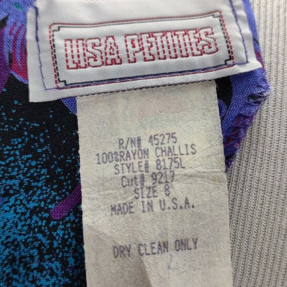 Vintage 80s Secretary Midi Dress Size S/M Rayon Purple Boho Floral Print - Picture 11 of 12